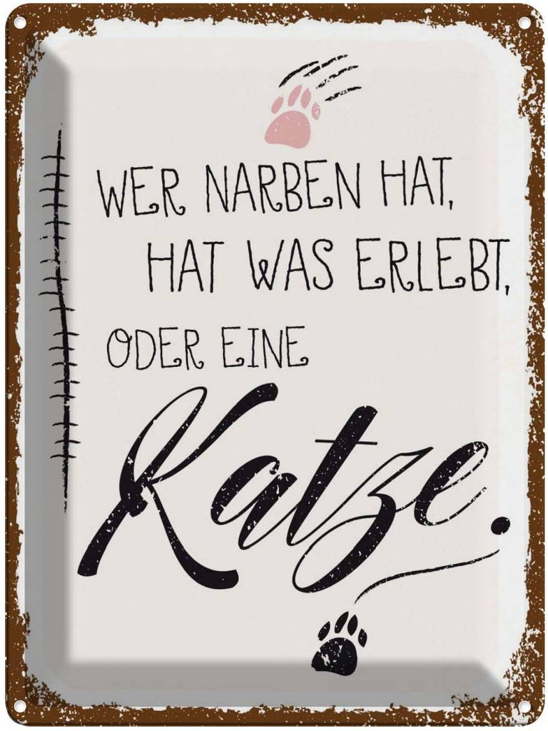 Blechschild 40x30 cm Katze Wer Narben hat was erlebt Tier Haustier