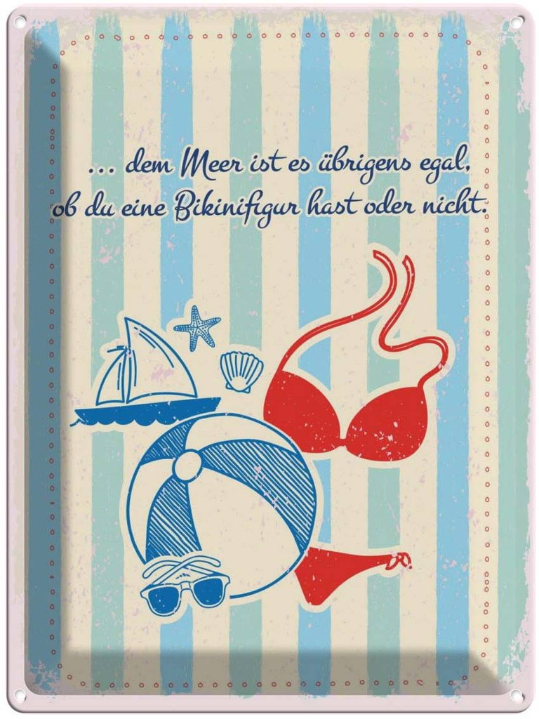 Blechschild 40x30 cm Meer Urlaub egal ob du Bikinifigur Spruch Zitat