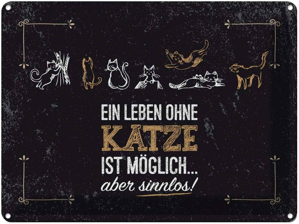 Blechschild 30x40 cm Katze Ein Leben ohne möglich Tier Haustier