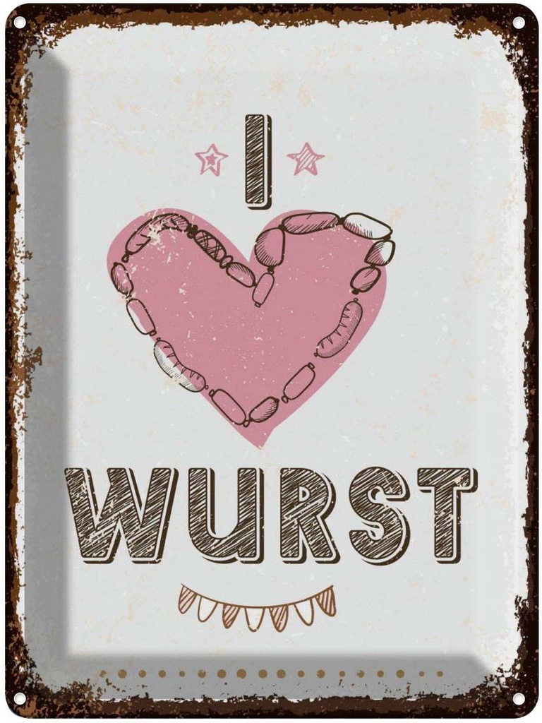 Blechschild 40x30 cm Essen I love Wurst Herz Trinken