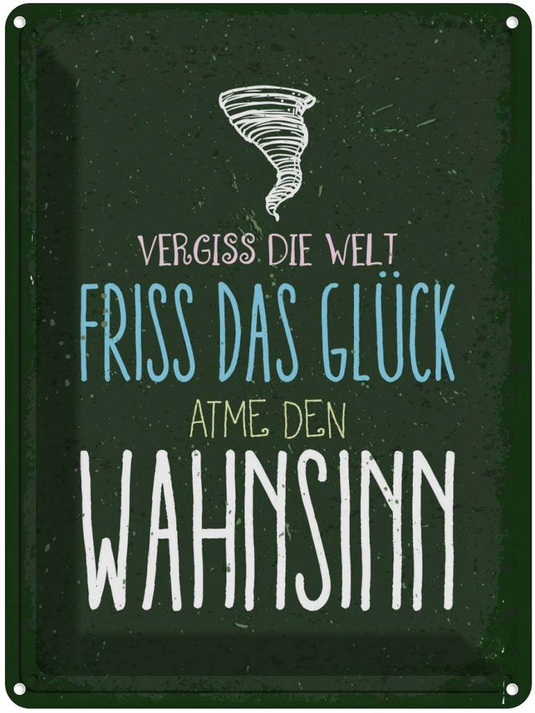 Blechschild 40x30 cm Glück vergiss Welt atme Wahnsinn Spruch Zitat