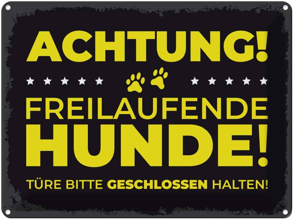 Blechschild 30x40 cm Achtung freilaufende Hunde Warnschild Hinweisschild Sicherheit Vorsicht