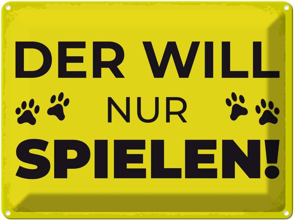 Blechschild 30x40 cm Hund will nur spielen Tier Haustier