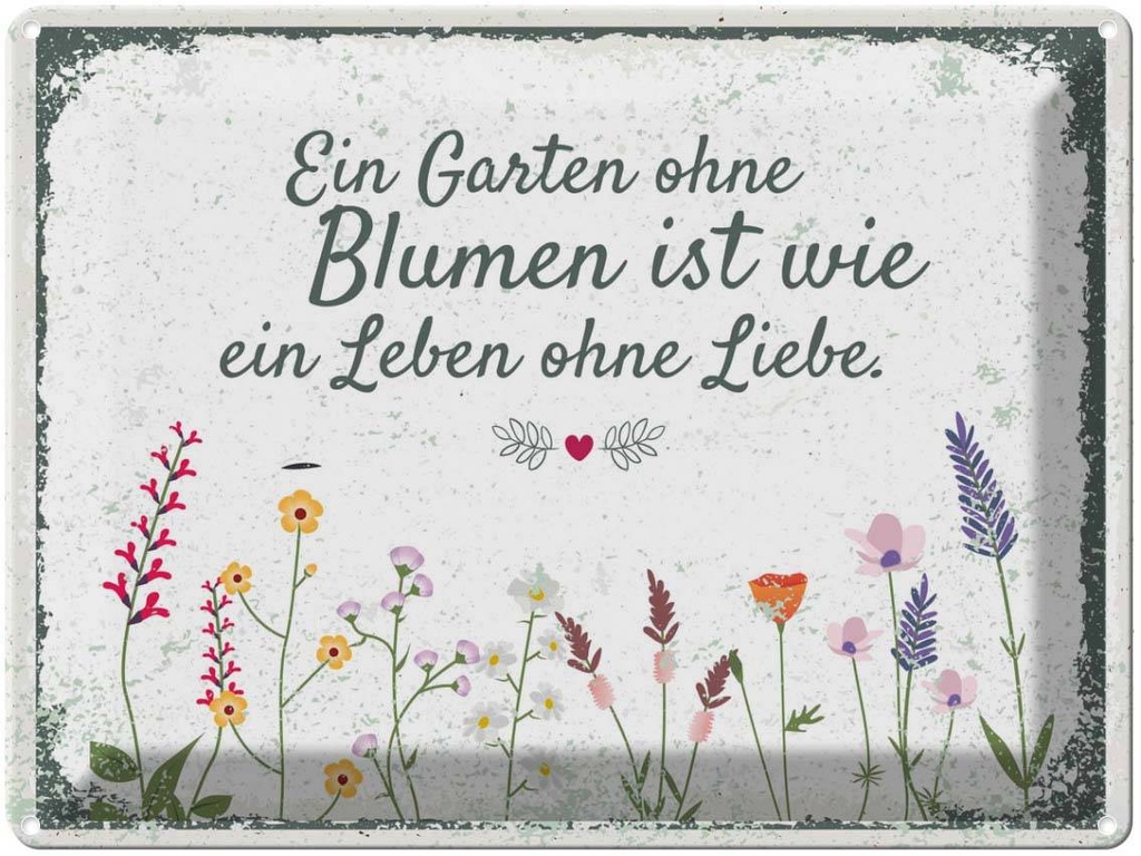 Blechschild 30x40 cm Garten ohne Blumen Leben Liebe Spruch Zitat