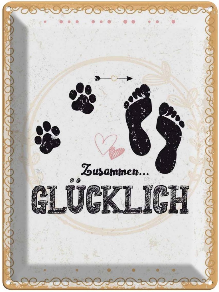 Blechschild 40x30 cm Zusammen Glücklich Hund Mensch Tier Haustier