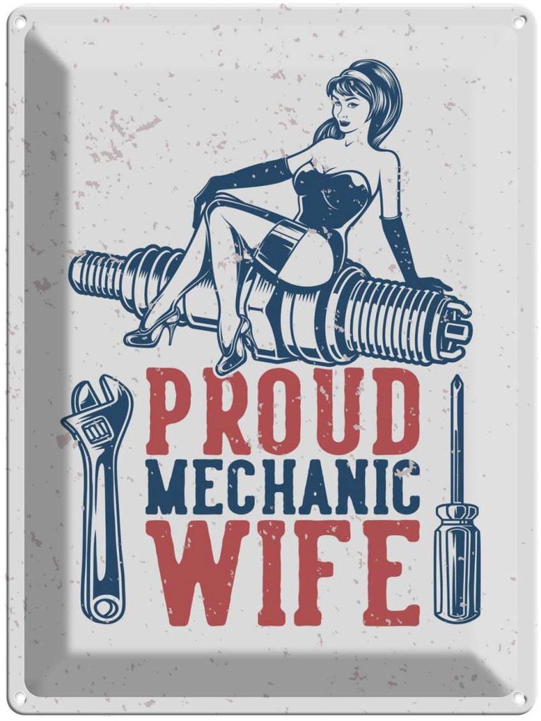 [LA-138713] Blechschild 40x30 cm Pinup Proud mechanic wife Pin Up
