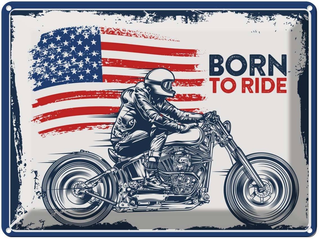 [LA-138726] Blechschild 30x40 cm Biker Born to Ride USA Amerika