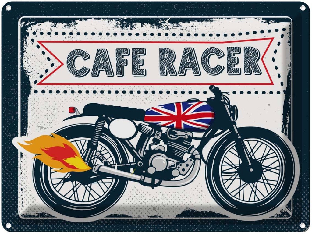 [LA-138727] Blechschild 30x40 cm Motorcycle Cafe Racer Motorrad UK Auto Garage Werkstatt