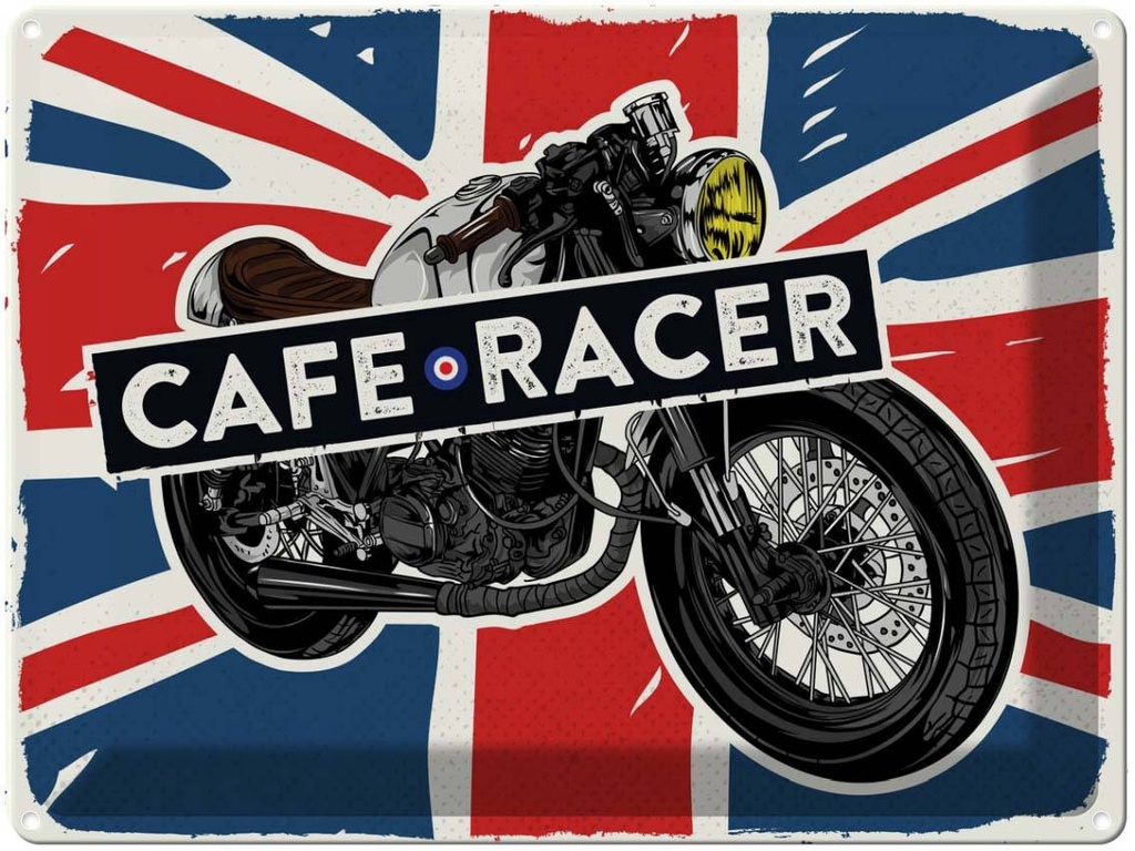 [LA-138729] Blechschild 30x40 cm Motorcycle Cafe Racer Motorrad UK Auto Garage Werkstatt
