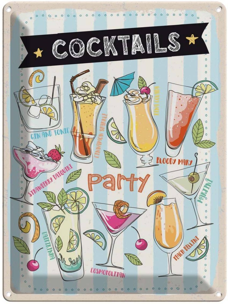 Blechschild 40x30 cm Cocktails Capirinha Blood Mary Essen Trinken