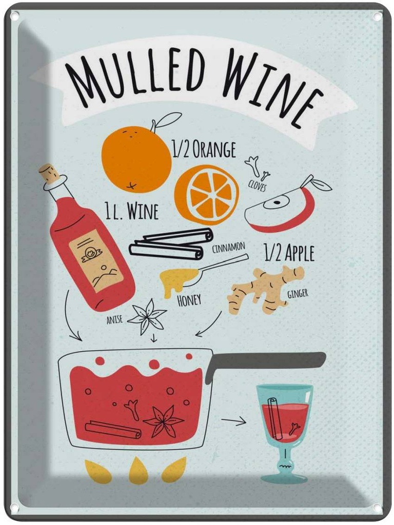 Blechschild 40x30 cm Mulled Wine Orange Anise Essen Trinken