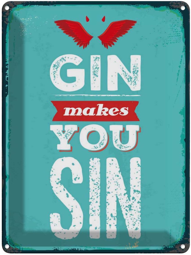 Blechschild 40x30 cm Gin makes you Sin Devil Hell Essen Trinken