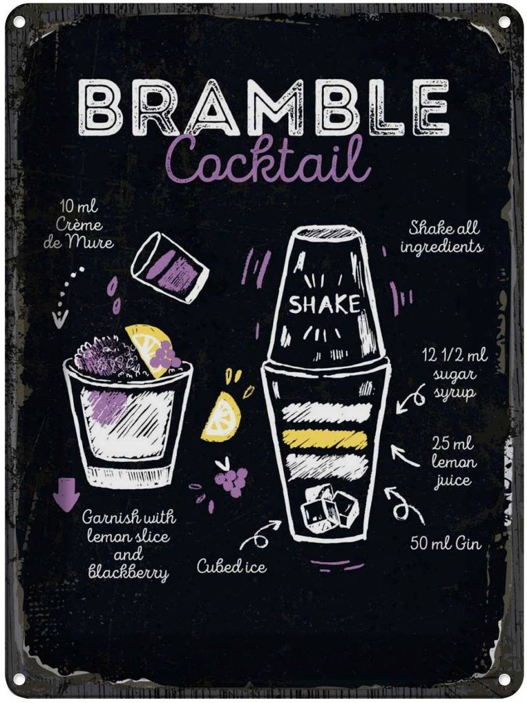 Blechschild 40x30 cm Bramble Cocktail Recipe Essen Trinken