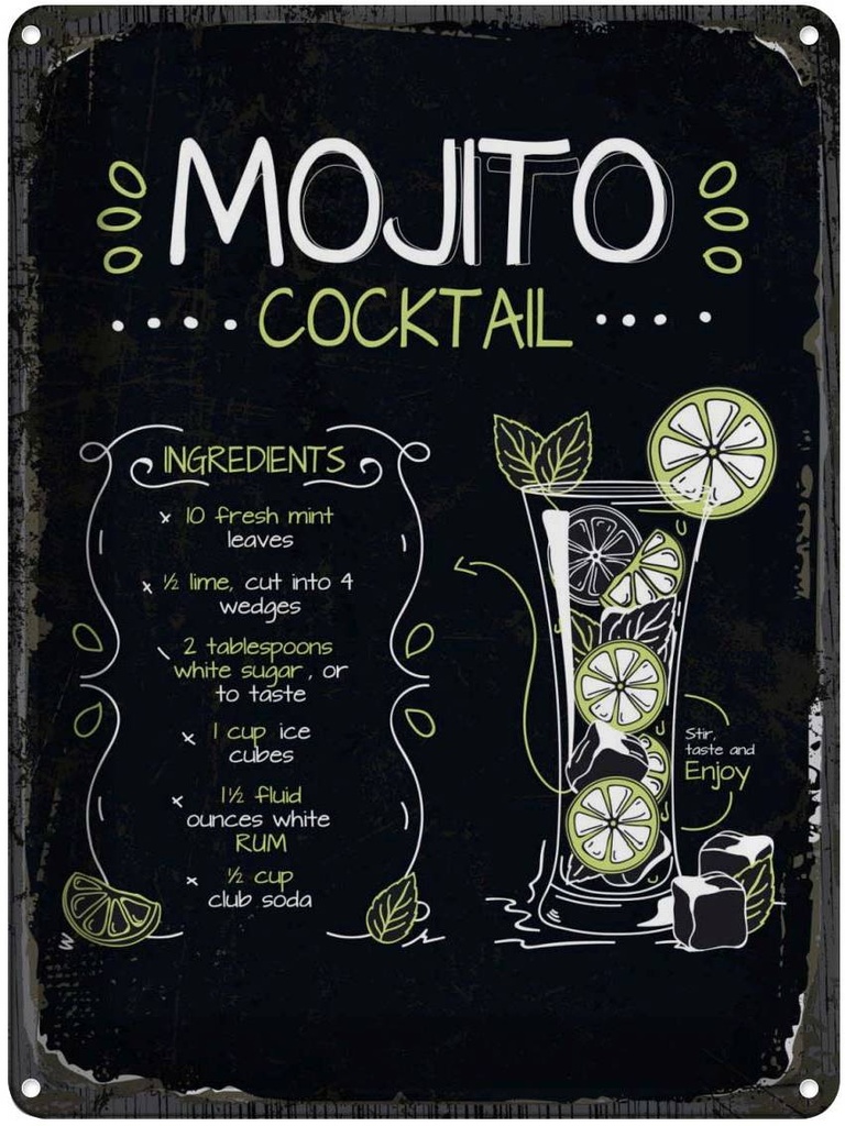 Blechschild 40x30 cm Mojito Cocktail Recipe Essen Trinken