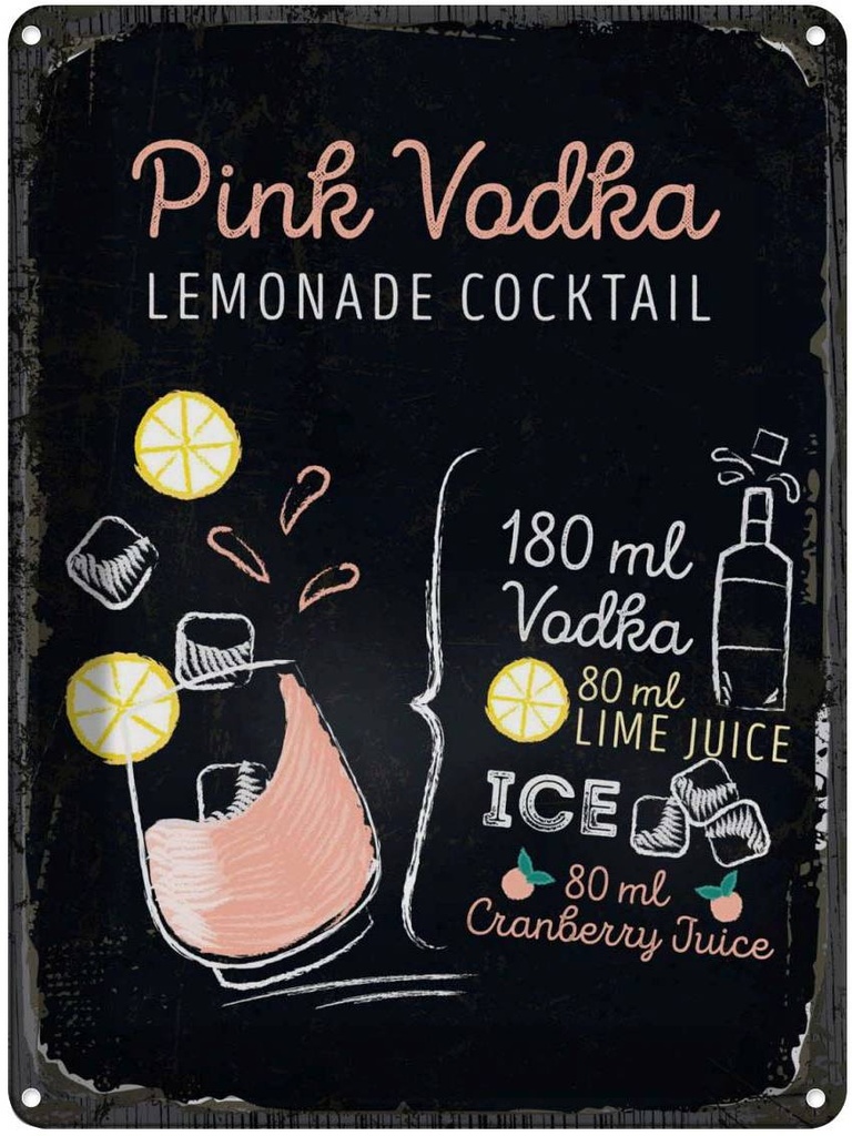Blechschild 40x30 cm Pink Vodka Cocktail Recipe Essen Trinken