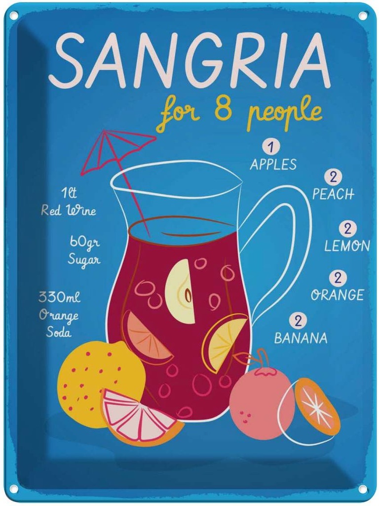 Blechschild 40x30 cm Sangria Recipe for 8 people Essen Trinken