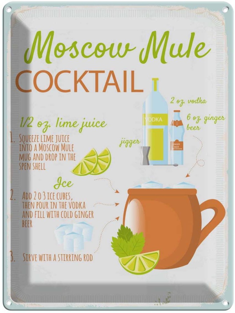 Blechschild 40x30 cm Moscow Mule Cocktail Recipe Essen Trinken