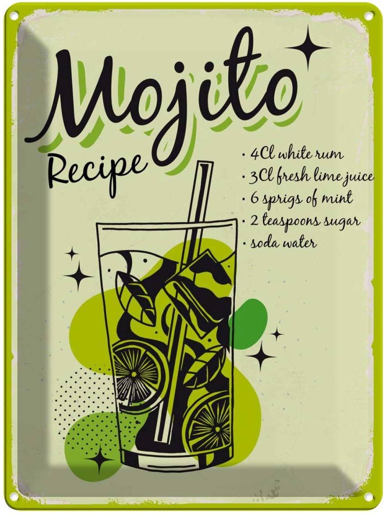 [LA-138774] Blechschild 40x30 cm Mojito Cocktail Recipe drink England