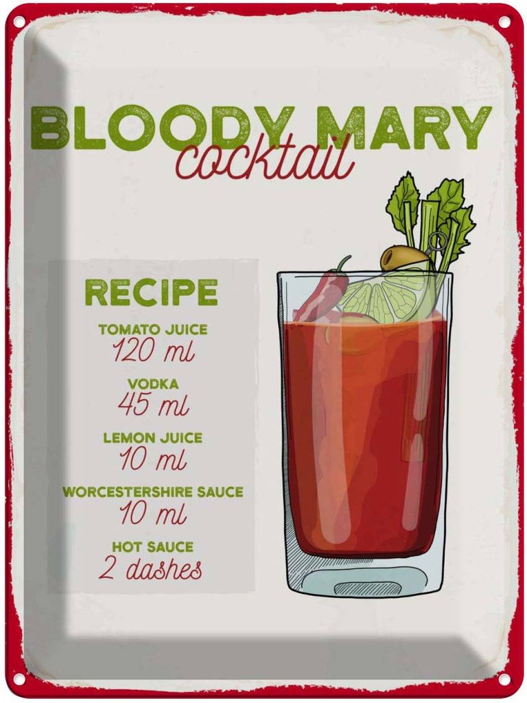 Blechschild 40x30 cm Bloody Mary Cocktail Recipe Essen Trinken