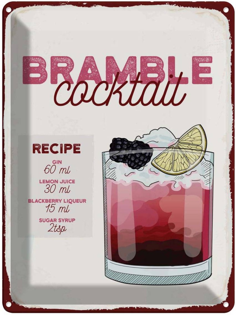Blechschild 40x30 cm Bramble Cocktail Recipe Gin Essen Trinken