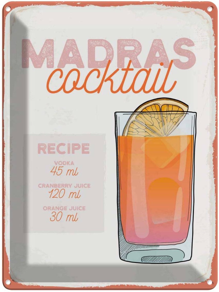 Blechschild 40x30 cm Madras Cocktail Recipe Vodka Essen Trinken