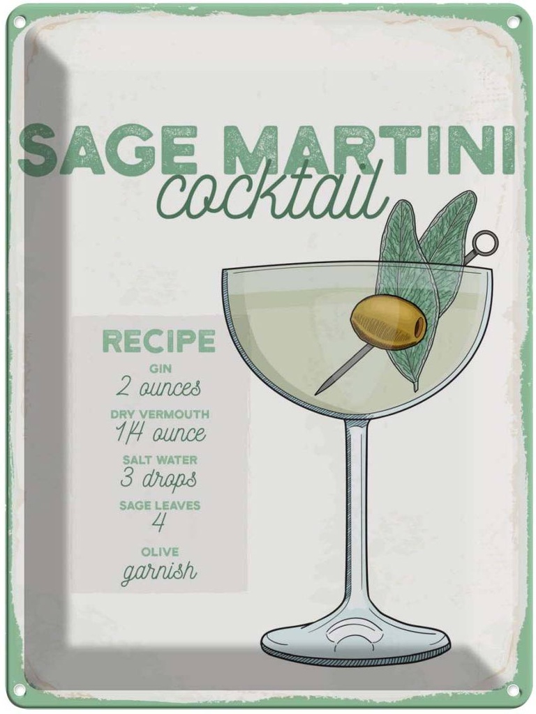 Blechschild 40x30 cm Sage Martini Cocktail Recipe Essen Trinken