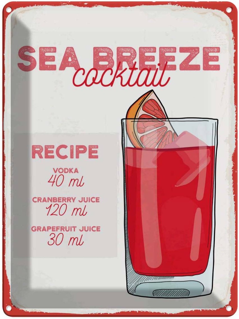 Blechschild 40x30 cm Sea Breeze Cocktail Recipe Essen Trinken