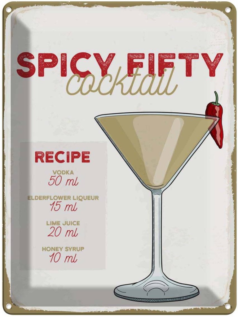 Blechschild 40x30 cm Spicy Fifty Cocktail Recipe Essen Trinken