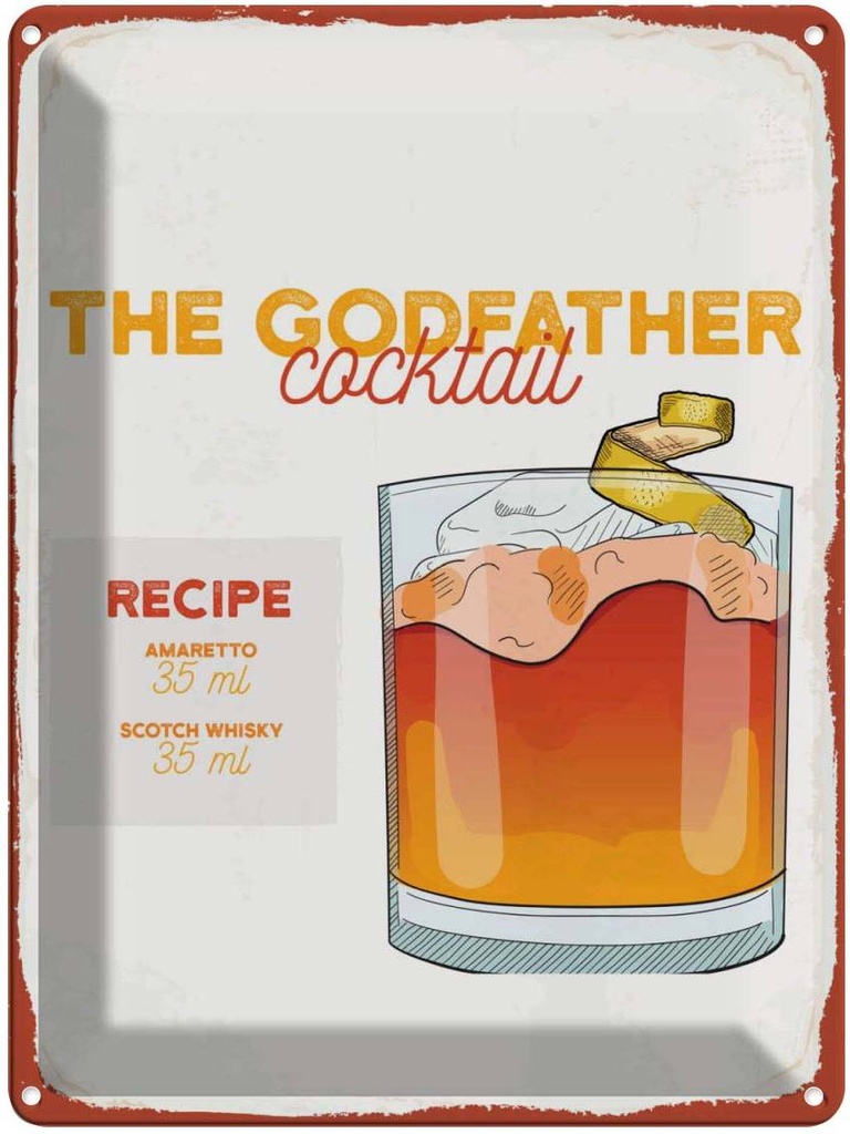 Blechschild 40x30 cm The Godfather Cocktail Recipe Essen Trinken