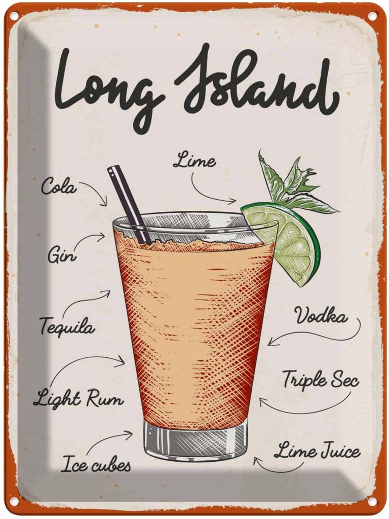 Blechschild 40x30 cm Long Island Cocktail Recipe Essen Trinken