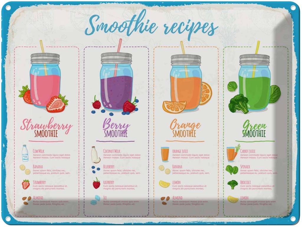 [LA-138803] Blechschild 30x40 cm Smoothie Recipe Berry Orange Essen Trinken
