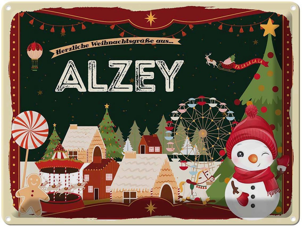 [LA-1786427] Blechschild 30x40 cm Weihnachtsgrüße aus Alzey Weihnachten