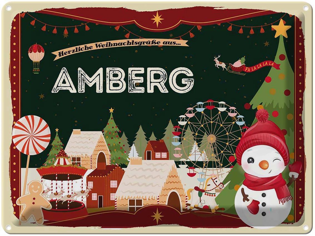 [LA-1786428] Blechschild 30x40 cm Weihnachtsgrüße aus Amberg Weihnachten