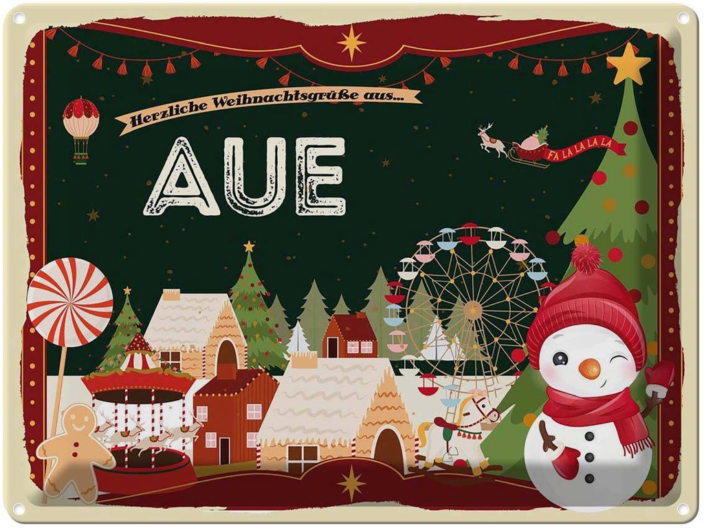 [LA-1786439] Blechschild 30x40 cm Weihnachtsgrüße aus Aue Weihnachten