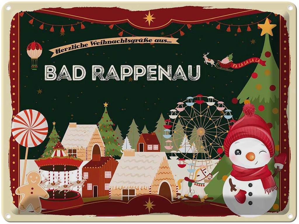 [LA-1786460] Blechschild 30x40 cm Weihnachtsgrüße aus Bad Rappenau Weihnachten
