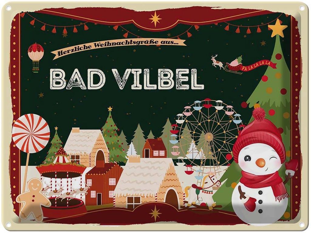 [LA-1786466] Blechschild 30x40 cm Weihnachtsgrüße aus Bad Vilbel Weihnachten