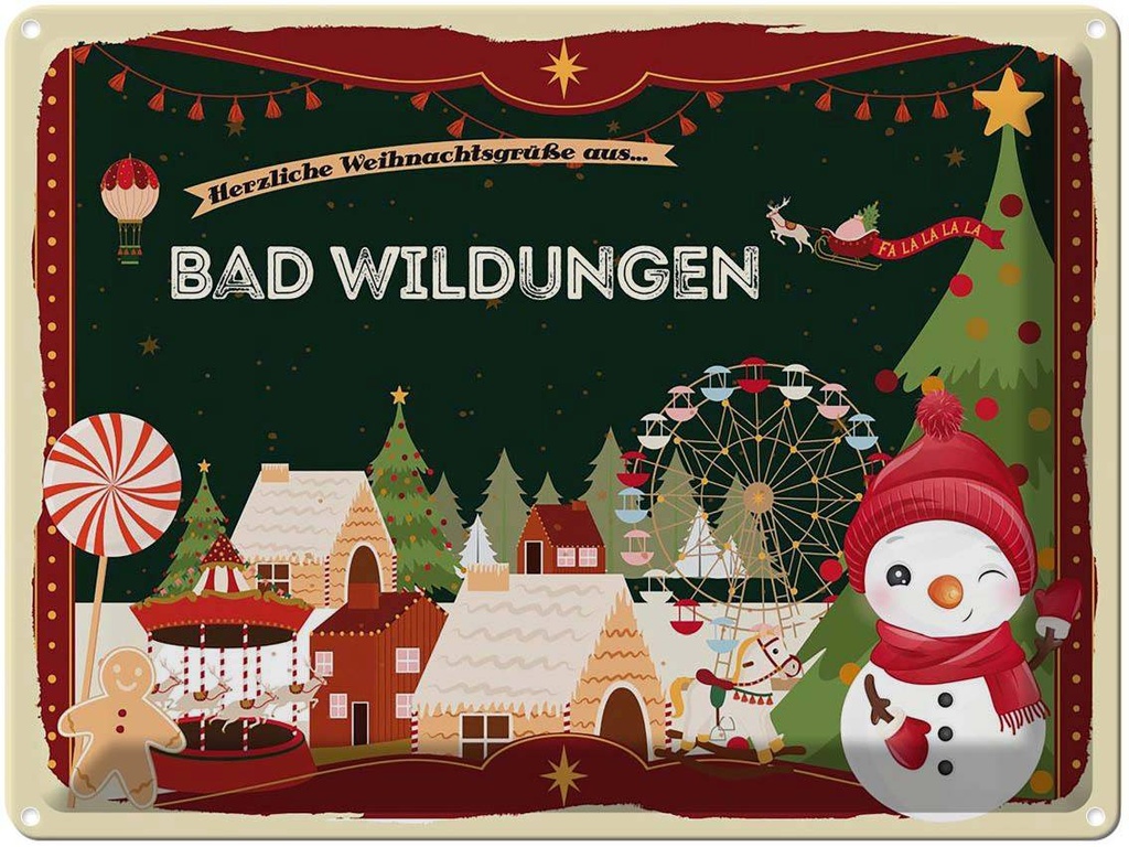 [LA-1786468] Blechschild 30x40 cm Weihnachtsgrüße aus Bad Wildungen Weihnachten