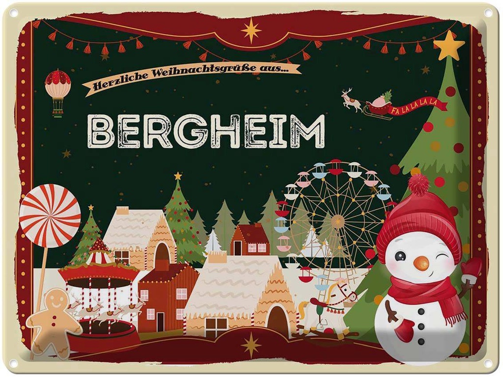 [LA-1786487] Blechschild 30x40 cm Weihnachtsgrüße aus Bergheim Weihnachten
