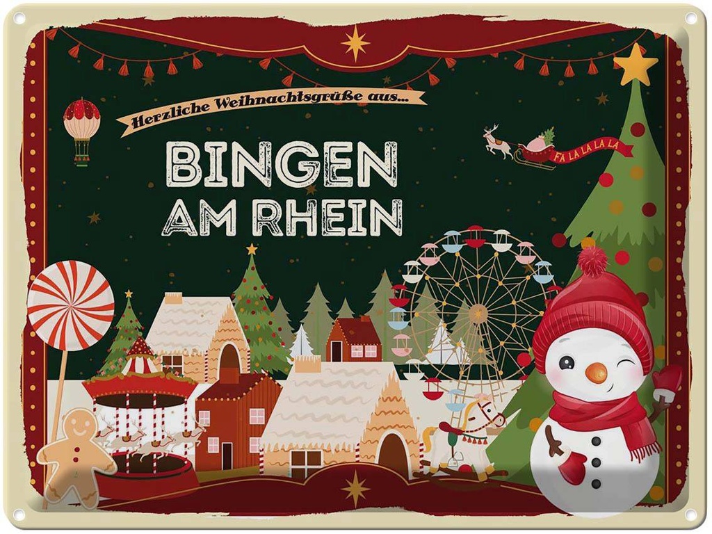 [LA-1786497] Blechschild 30x40 cm Weihnachtsgrüße aus Bingen am Rhein Weihnachten