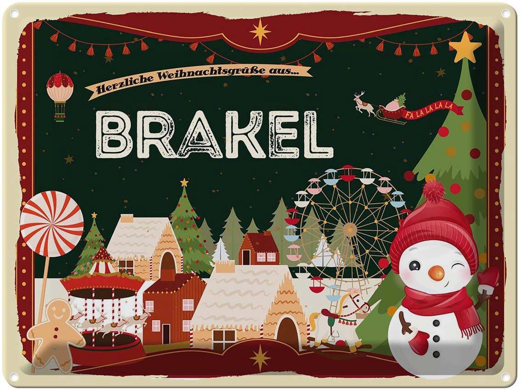 [LA-1786510] Blechschild 30x40 cm Weihnachtsgrüße aus Brakel Weihnachten