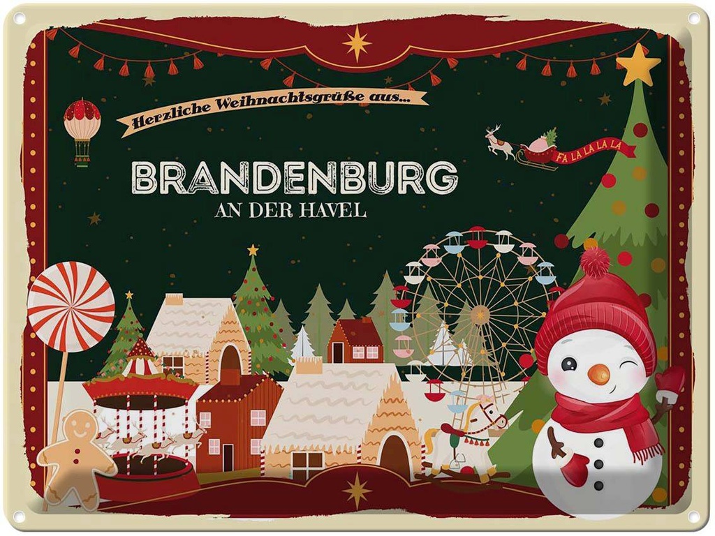 [LA-1786512] Blechschild 30x40 cm Weihnachtsgrüße aus Brandenburg Weihnachten