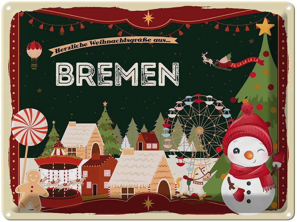 [LA-1786514] Blechschild 30x40 cm Weihnachtsgrüße aus Bremen Weihnachten