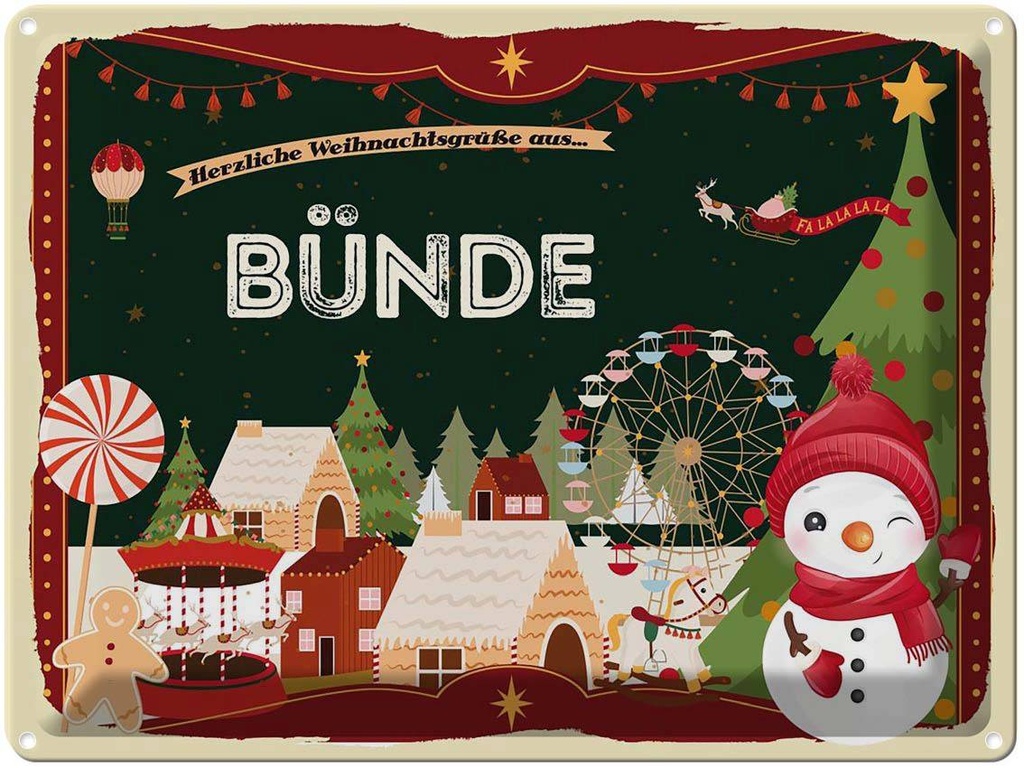 [LA-1786527] Blechschild 30x40 cm Weihnachtsgrüße aus Bünde Weihnachten Fest