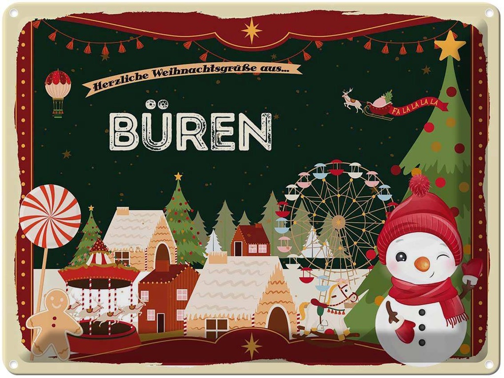[LA-1786528] Blechschild 30x40 cm Weihnachtsgrüße aus Büren Weihnachten Fest