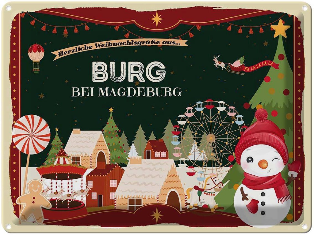 [LA-1786531] Blechschild 30x40 cm Weihnachtsgrüße aus Burg bei Magdeburg Weihnachten