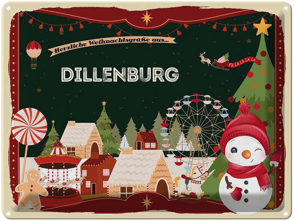 [LA-1786559] Blechschild 30x40 cm Weihnachtsgrüße aus Dillenburg Weihnachten