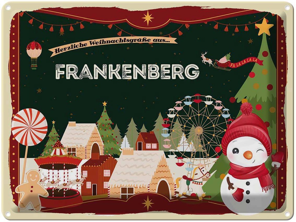 [LA-1786626] Blechschild 30x40 cm Weihnachtsgrüße aus Frankenberg Weihnachten