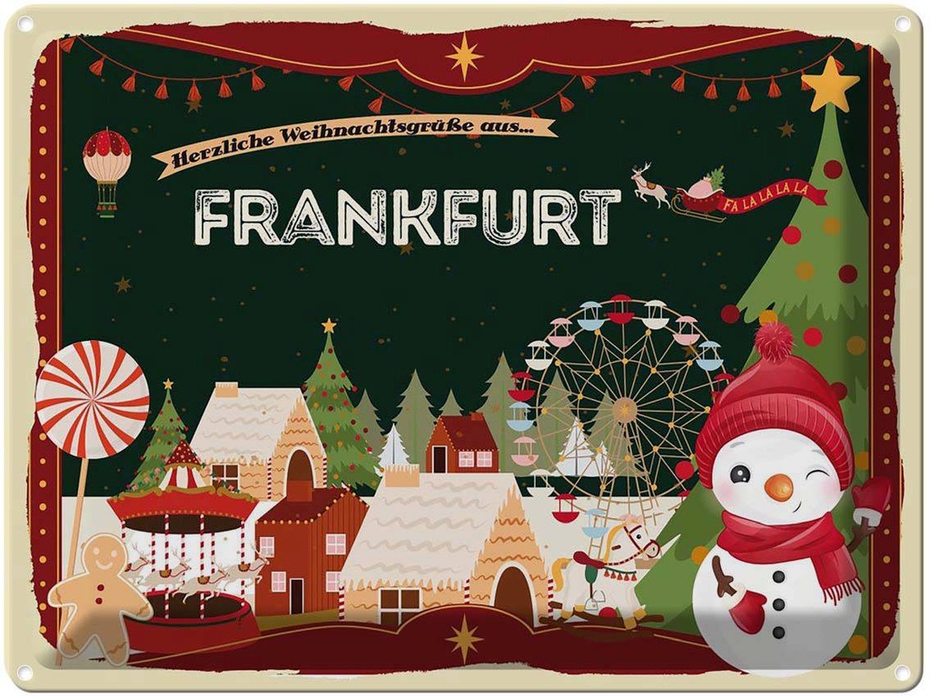 [LA-1786629] Blechschild 30x40 cm Weihnachtsgrüße aus Frankfurt Weihnachten