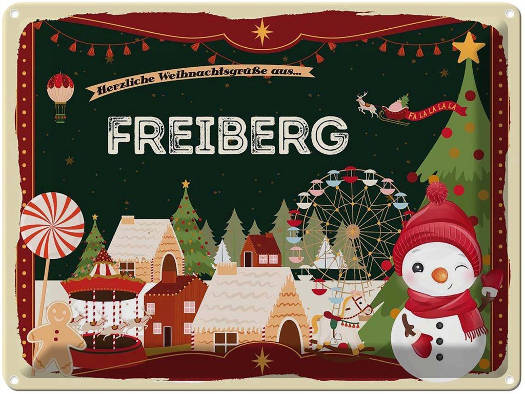[LA-1786631] Blechschild 30x40 cm Weihnachtsgrüße aus Freiberg Weihnachten