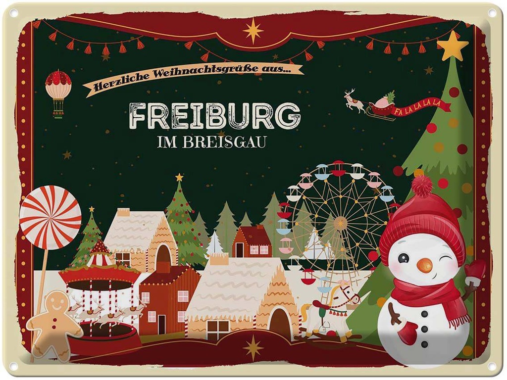 [LA-1786632] Blechschild 30x40 cm Weihnachtsgrüße aus Freiburg im Breisgaun Weihnachten